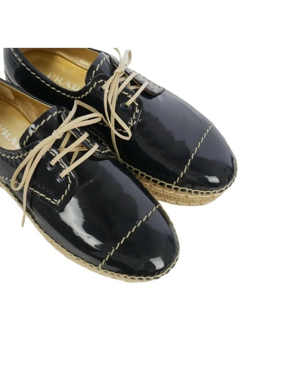 Prada Espadrilles Patent Leather Shoes Navy